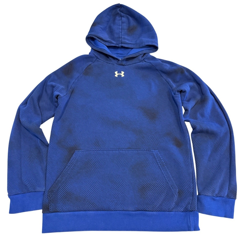 Under Armour Boys Blue Black Rival Fleece Hoodie Sweatshirt Youth XL 1379793
